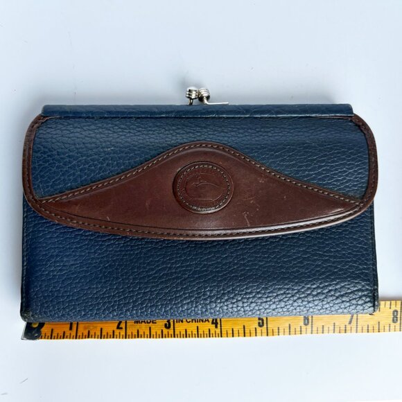 Dooney & Bourke Checkbook Wallet Blue AWL Brown Leather Trim Duck Kisslock - Picture 5 of 10